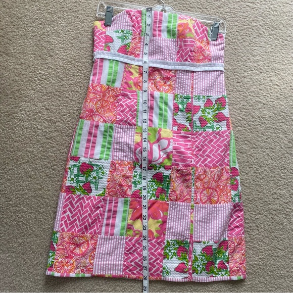 LILLY PULITZER BOWEN DRESS PINK PATCHWORK STRAPLESS SZ 0 - Picture 8 of 9